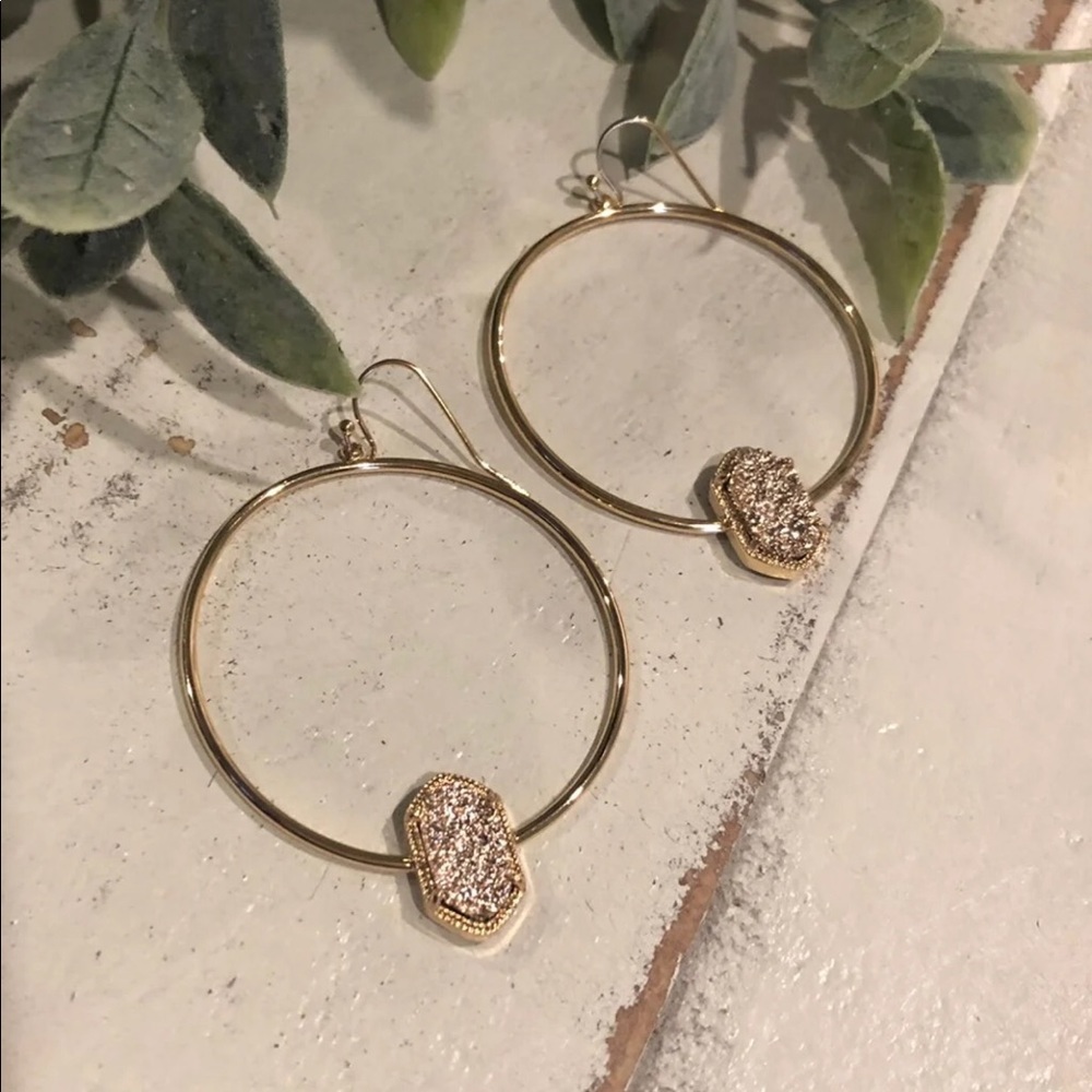 Gold Drusy Hoops